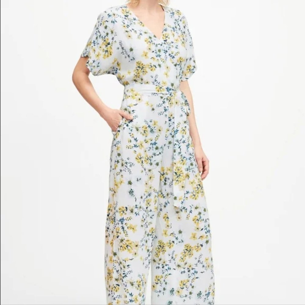 Dolman Sleeve Jumpsuit | Blue/Yellow/White Floral